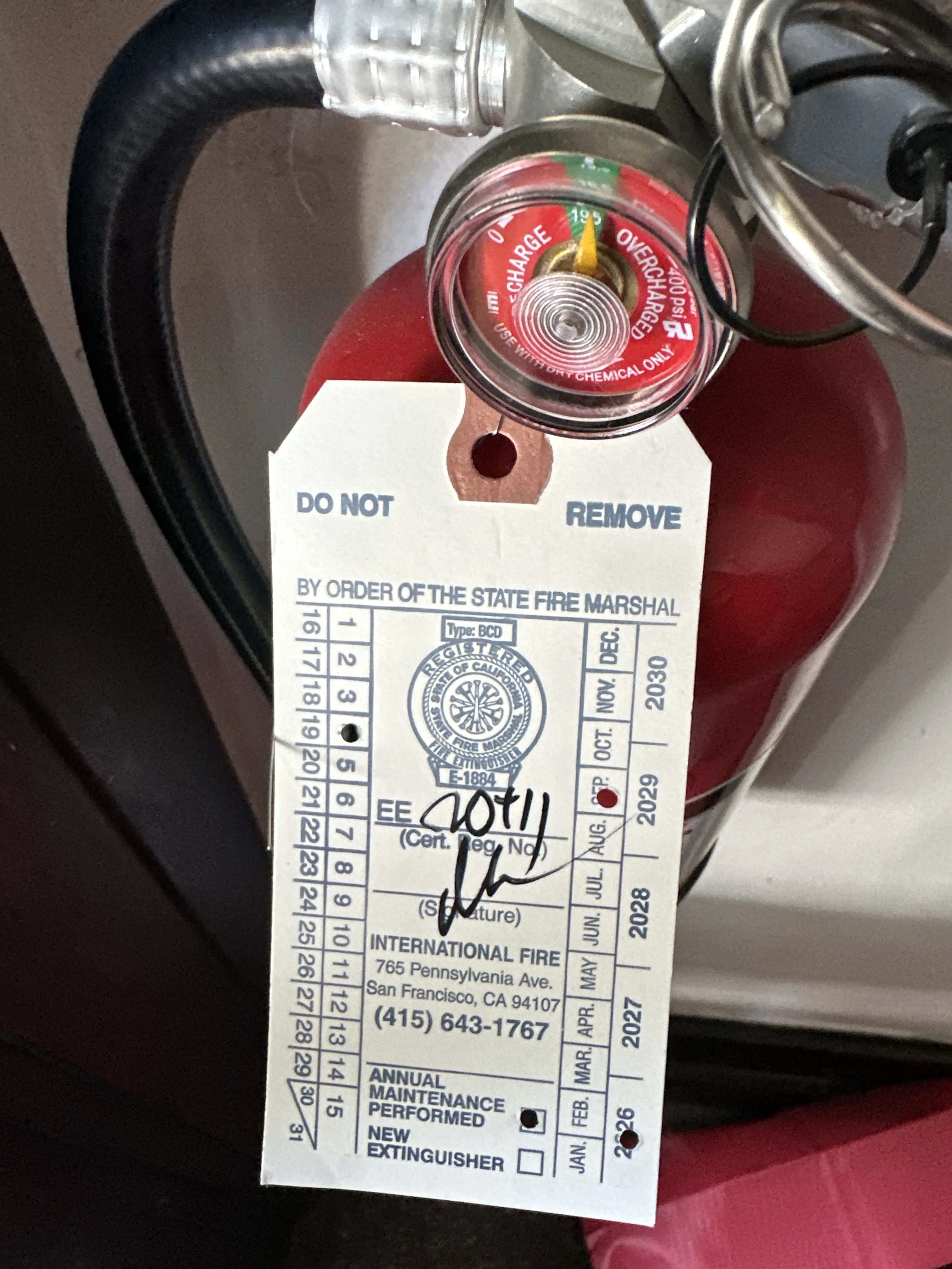 Fire extinguisher inspection performed in San Francisco