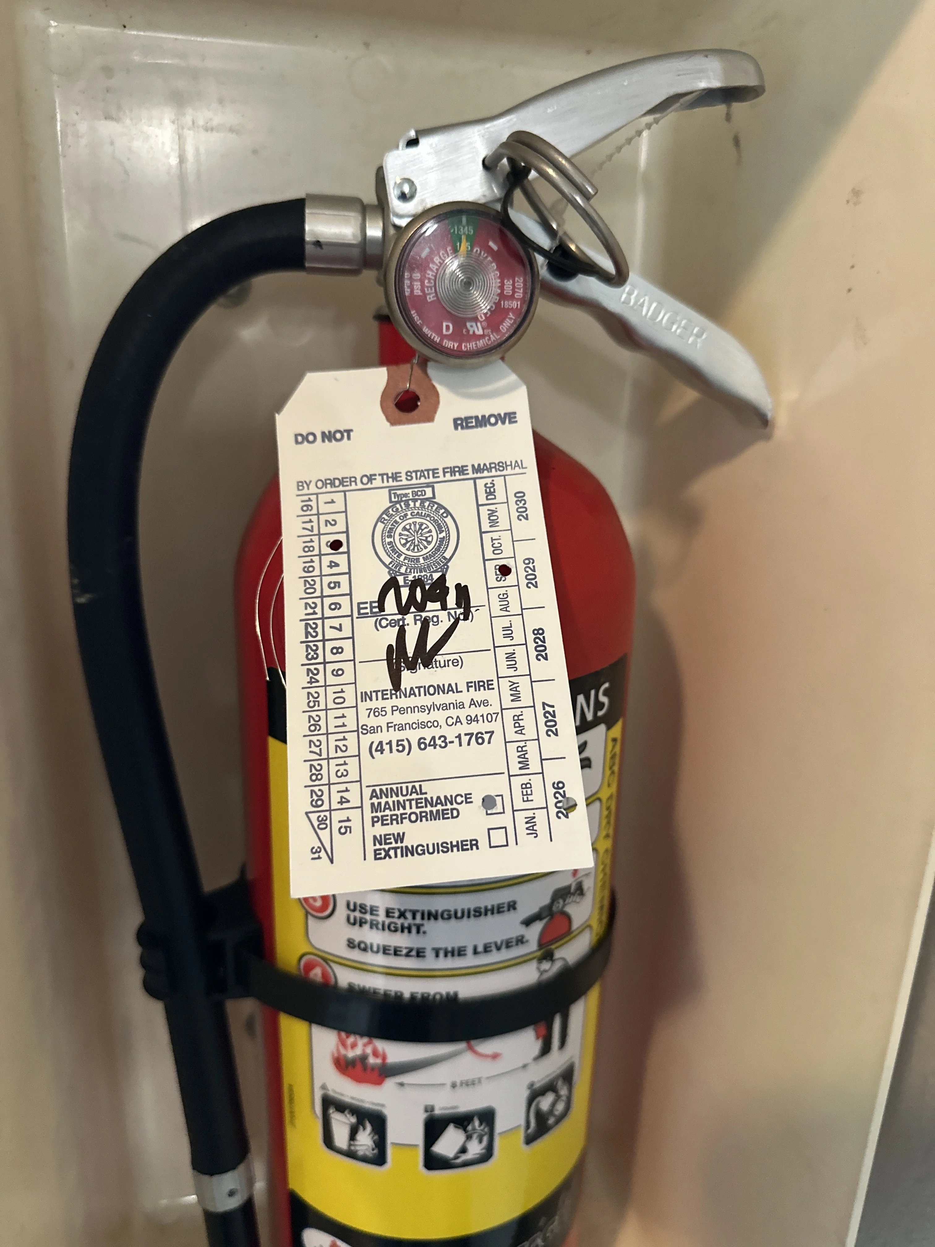 Fire extinguisher inspection in San Francisco