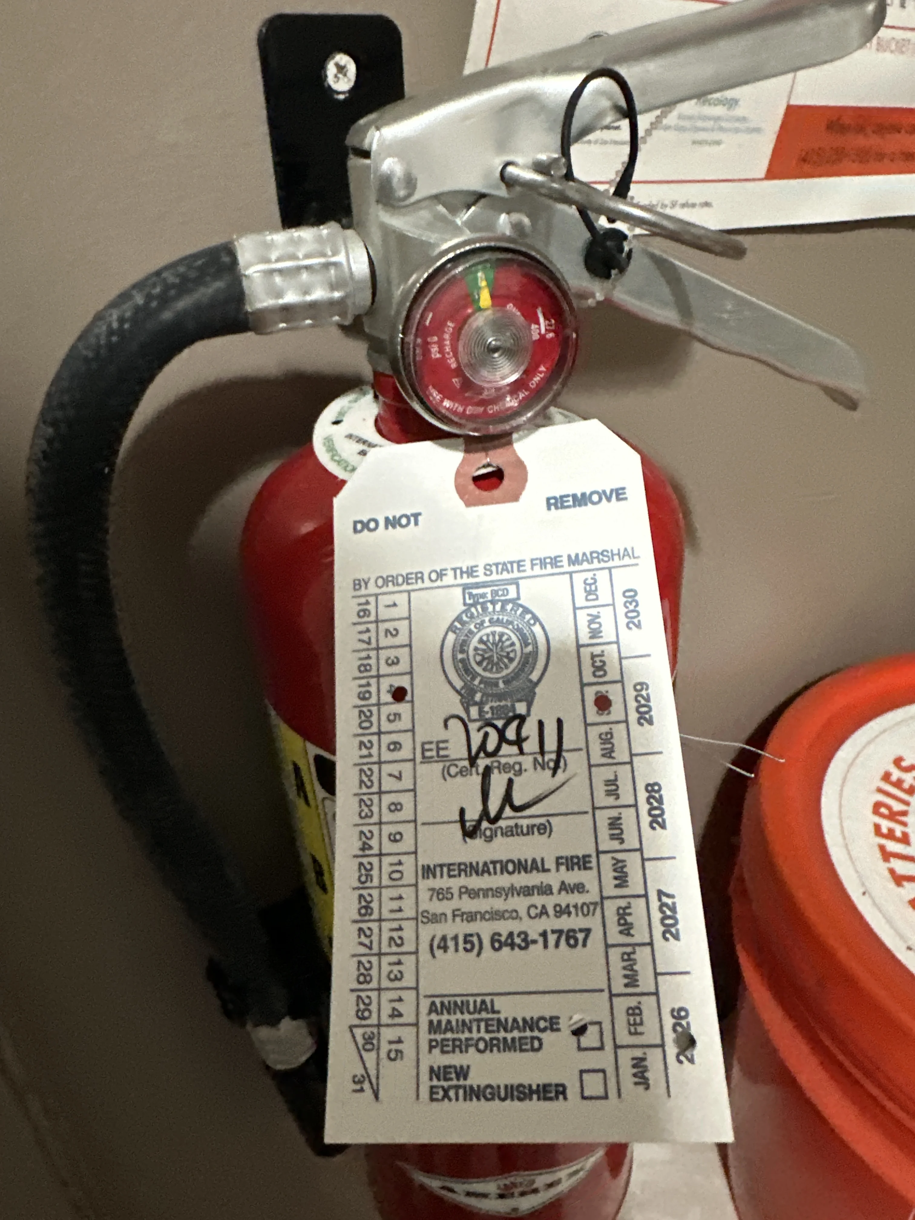 Fire extinguisher inspection performed in San Francisco